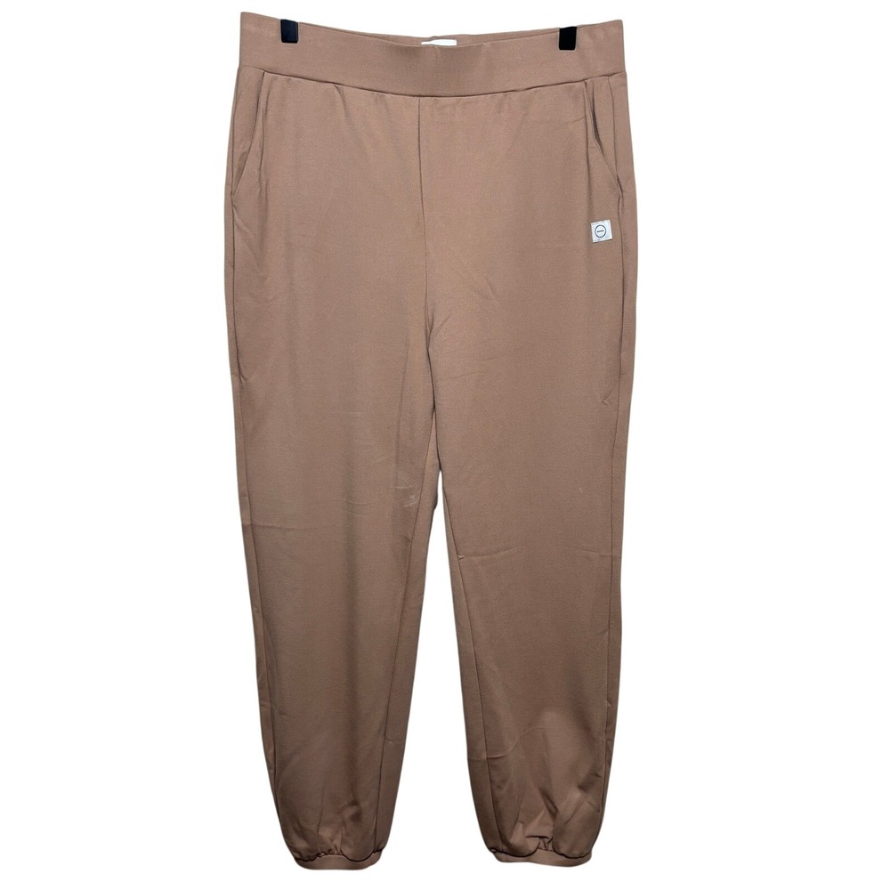 The Kno Taupe Elastic Waist Fleece Jogger Lounge Pants Womens Large